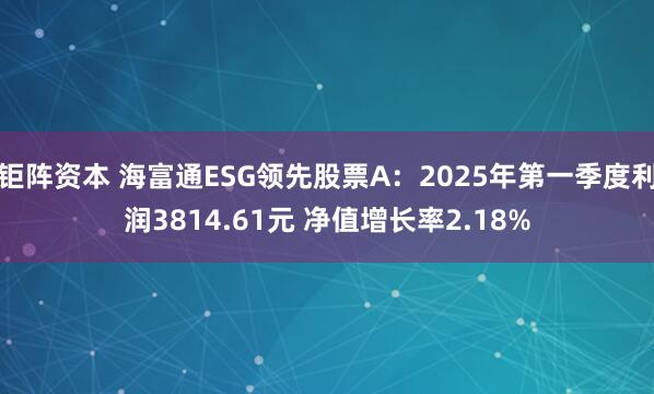 钜阵资本 海富通ESG领先股票A：2025年第一季度利润3814.61元 净值增长率2.18%